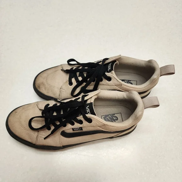 Mens Vans Filmore Beige Taupe Canvas Low-Top Sneakers with Black Accents Size 9 - Picture 4 of 8